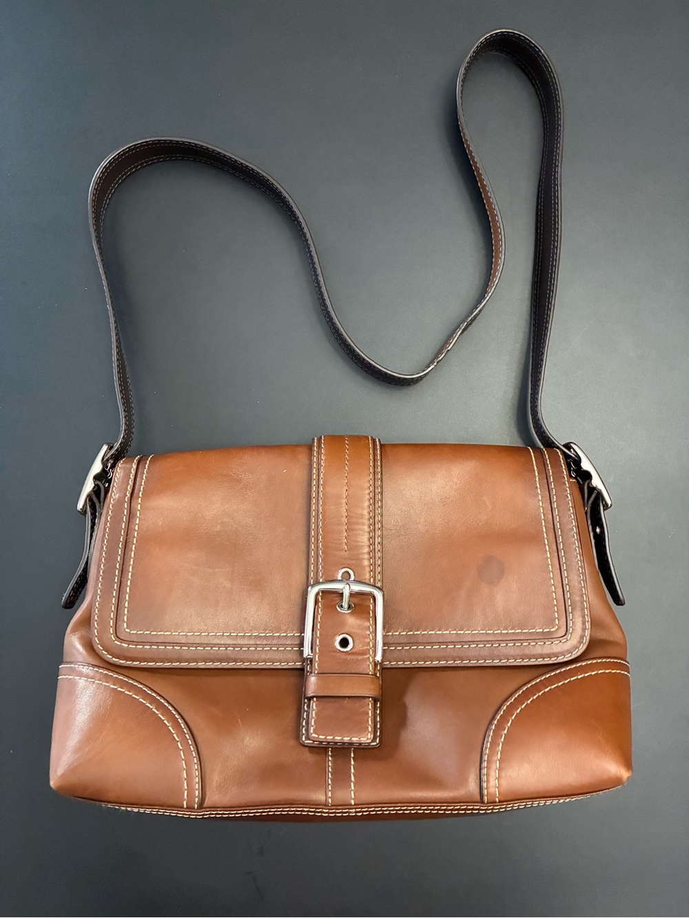 Coach Vintage F11196 Hampton Y2K Soho Flap Brown Leather Shoulder Crossbody Bag